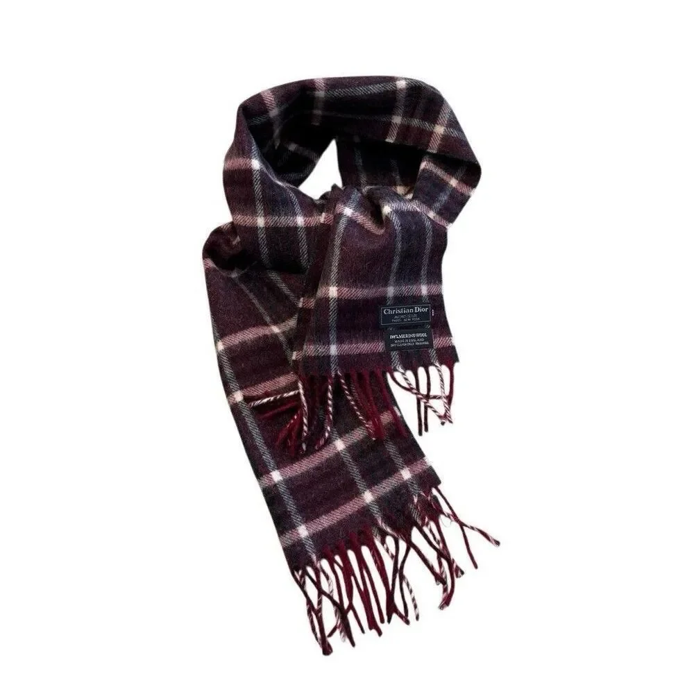 Christian Dior Merino Wool Scarf Made In England 55”x11” Vintage